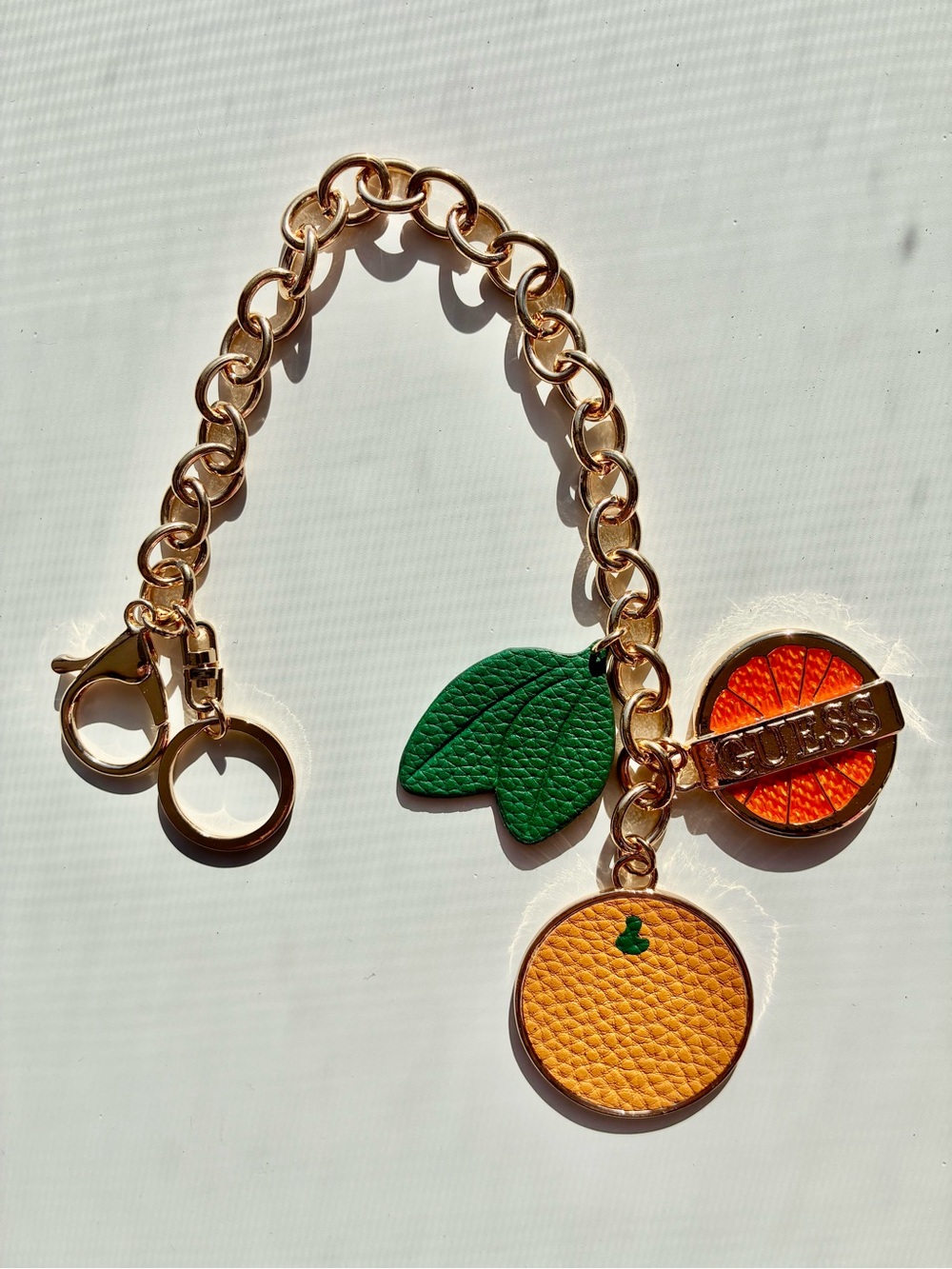 GUESS Orange & Teal Leaf Charm Keychain with Gold Hardware NEW!
